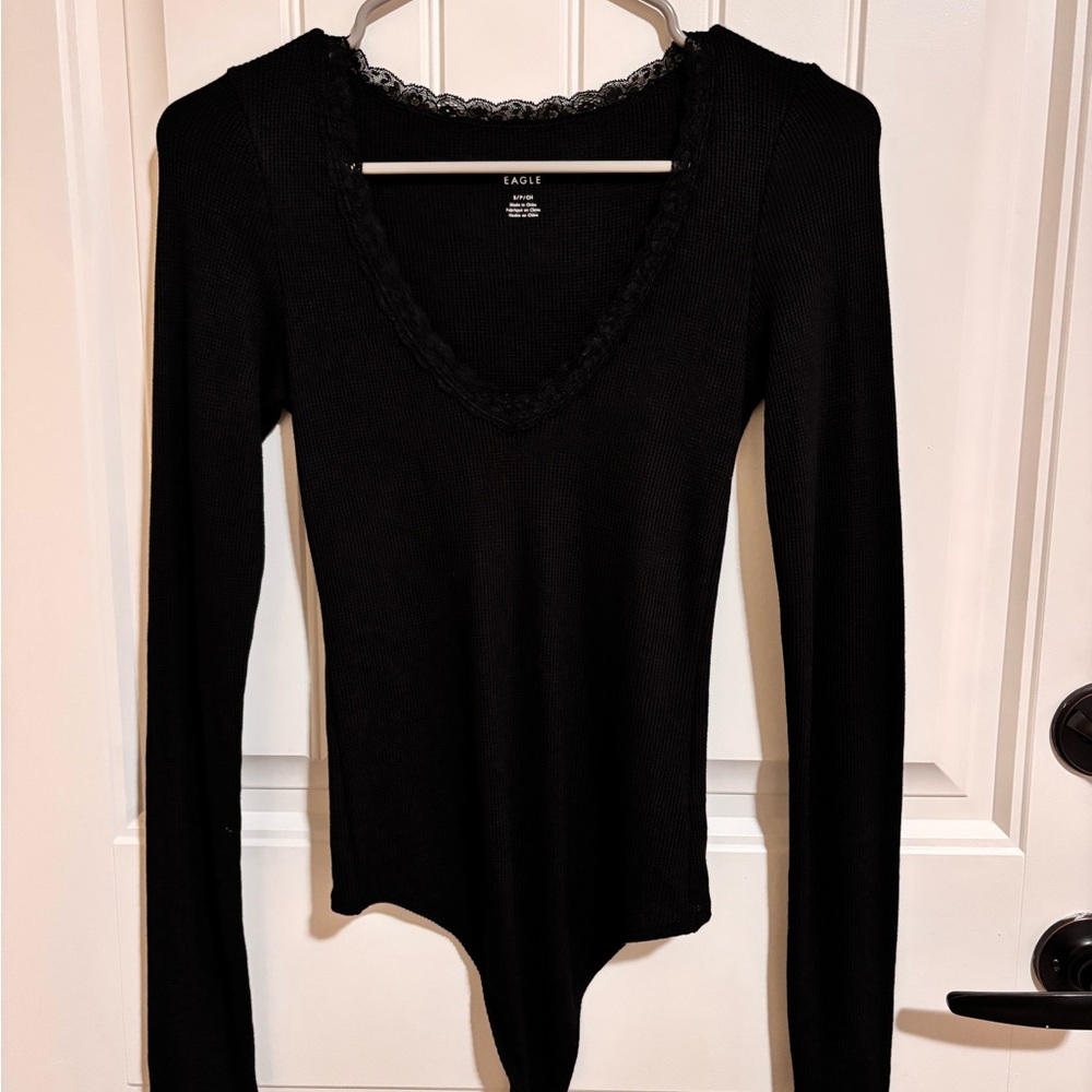 American Eagle Outfitters Black Fitted Long Sleeve Bodysuit